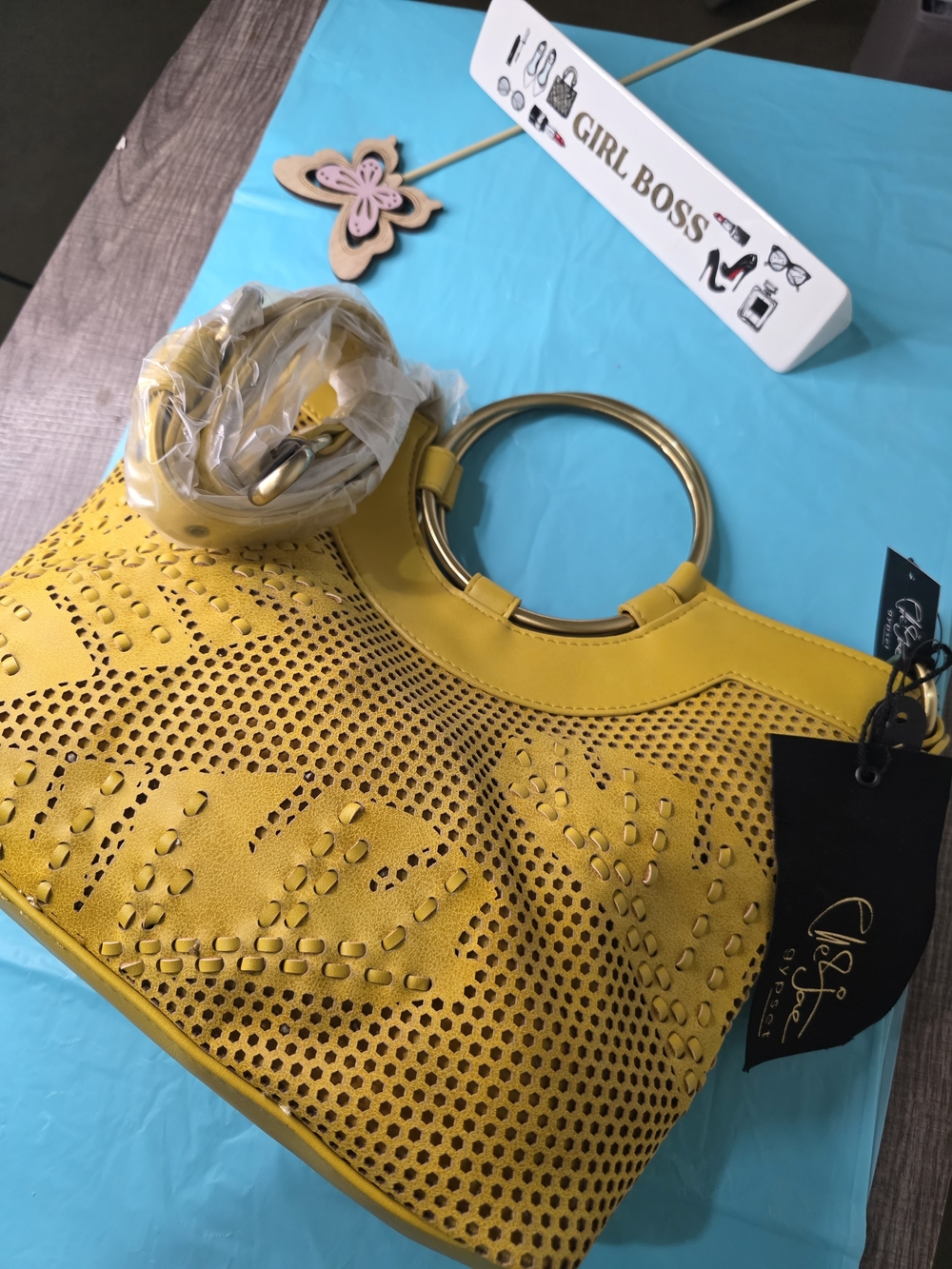Stylish Yellow Laser-Cut Ring-Handle Tote